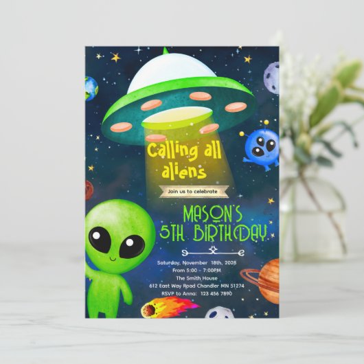 Alien party theme invitation 招待状 (スタンド正面)