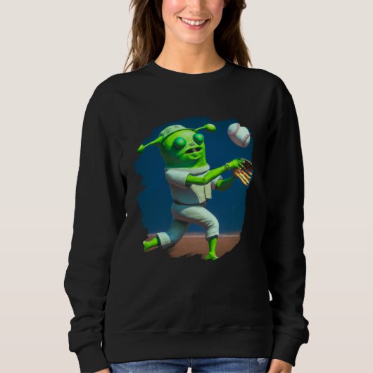 Alien Playing Baseball  Aliens Baseball スウェットシャツ (正面)