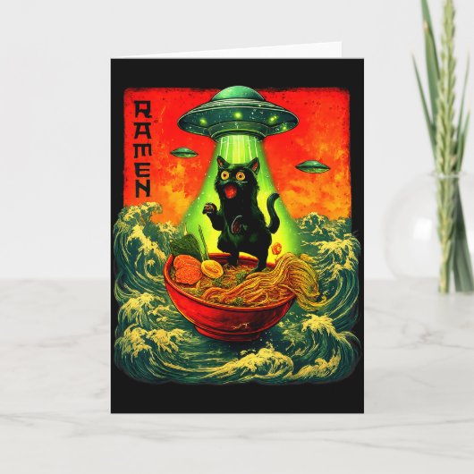 Alien Ramen Cat Ufo Japanese Retro Art Gifts Men W カード (正面)