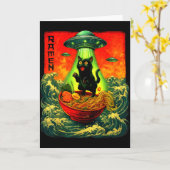 Alien Ramen Cat Ufo Japanese Retro Art Gifts Men W カード (黄色い花)