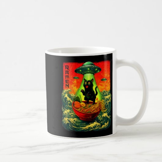 Alien Ramen Cat Ufo Japanese Retro Art Gifts Men W コーヒーマグカップ (右)