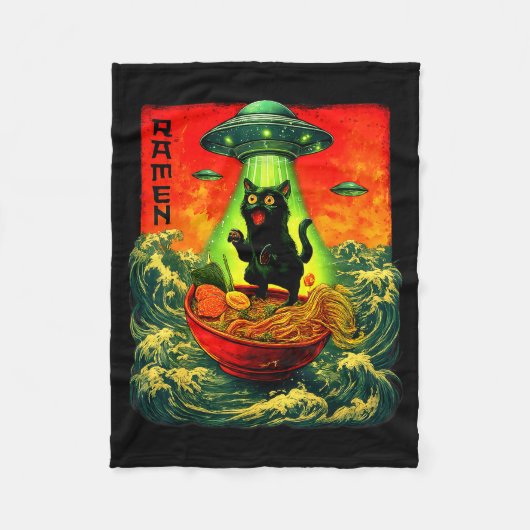 Alien Ramen Cat Ufo Japanese Retro Art Gifts Men W フリースブランケット (正面)