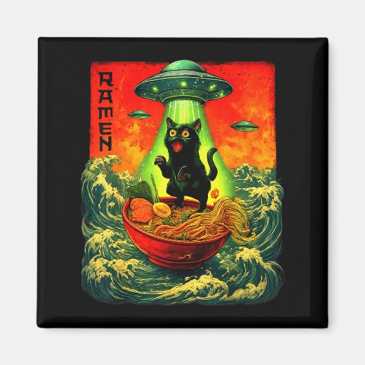 Alien Ramen Cat Ufo Japanese Retro Art Gifts Men W マグネット (正面)