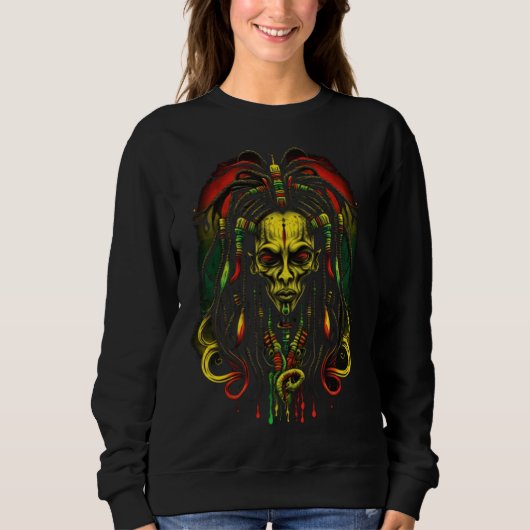 Alien Rasta Rastafarian Rastafari UFO Extraterrest スウェットシャツ (正面)