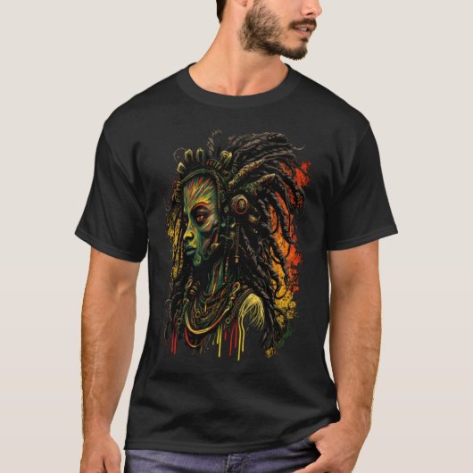Alien Rasta Rastafarian Rastafari UFO Extraterrest Tシャツ (正面)