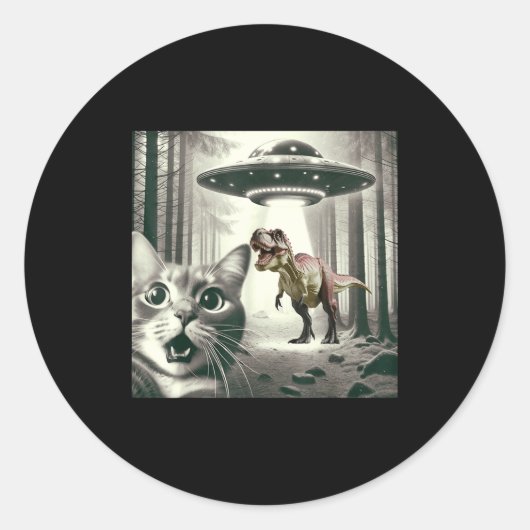 Alien T UFO Selfie Dinosaur Rex Cat ラウンドシール (正面)