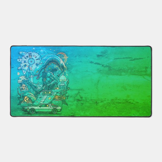 Alien Time Travel Desk Mat - Retro Pixel Art デスクマット (正面)