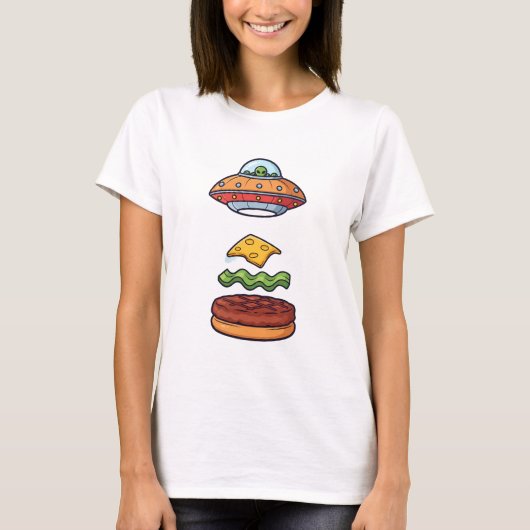 Alien UFO Burger Illustration with Floating Layers Tシャツ (正面)