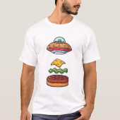 Alien UFO Burger Illustration with Floating Layers Tシャツ (正面)