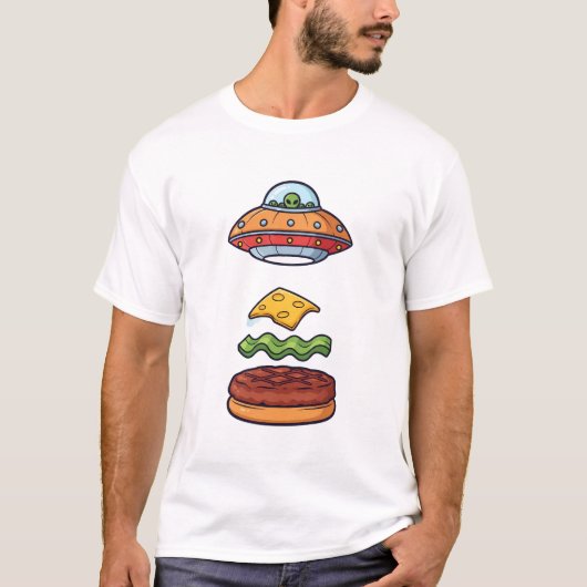 Alien UFO Burger Illustration with Floating Layers Tシャツ (正面)