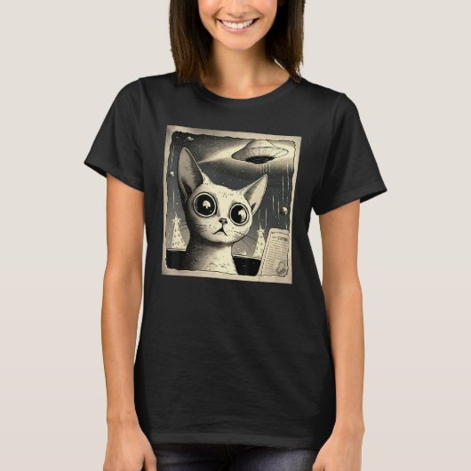 Alien UFO  Cat Selfie Tシャツ (正面)