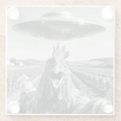 Alien UFO Chicken Art Abduction SciFi Humor ガラスコースター (裏面)