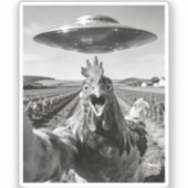Alien UFO Chicken Art Abduction SciFi Humor シール (正面)