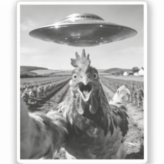Alien UFO Chicken Art Abduction SciFi Humor シール