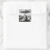 Alien UFO Chicken Art Abduction SciFi Humor スクエアシール (バッグ)