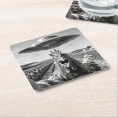 Alien UFO Chicken Art Abduction SciFi Humor スクエアペーパーコースター (アングル)