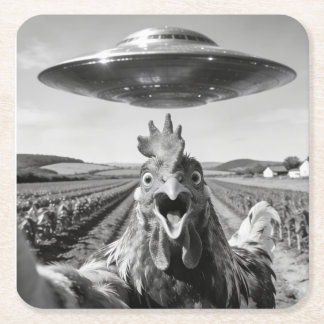 Alien UFO Chicken Art Abduction SciFi Humor スクエアペーパーコースター