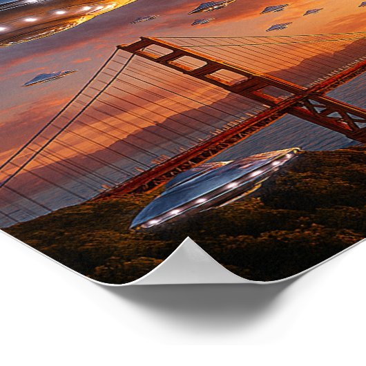Alien UFOs SciFi Fantasy San Francisco Golden Gate ポスター (角)