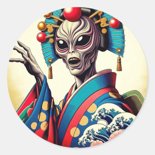 Alien wearing a Japanese kimono　シール ラウンドシール (正面)