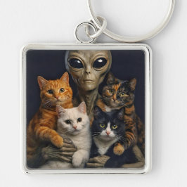 Alien with Cats Renaissance Art Oil Painting キーホルダー