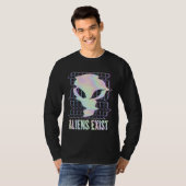 Aliens Exist Indie Aesthetic Glitch Alien UFO Retr Tシャツ (正面フル)