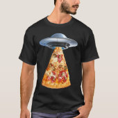 Aliens take pizza away in a flying saucer or UFO Tシャツ (正面)