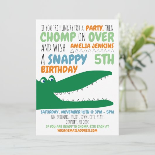 Aligator Chomp、Chevron Birthday Partyへの招待 招待状 (スタンド正面)