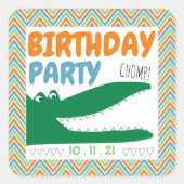 Aligator Chomp, Chevron Birthday Party スクエアシール (正面)