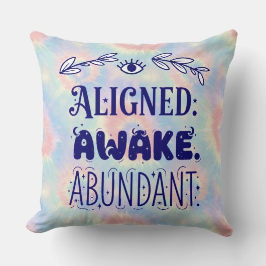 Aligned Awake Abundant Cosmic Throw Pillow クッション (正面)