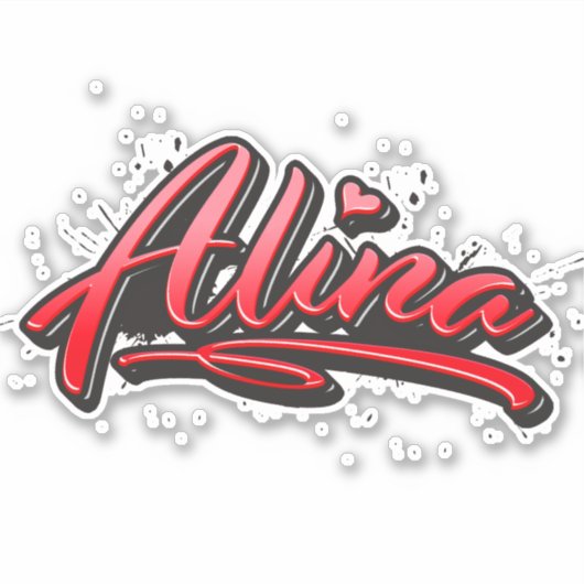 Alina red Heart Graffiti Aufkleber Sticker シール (正面)