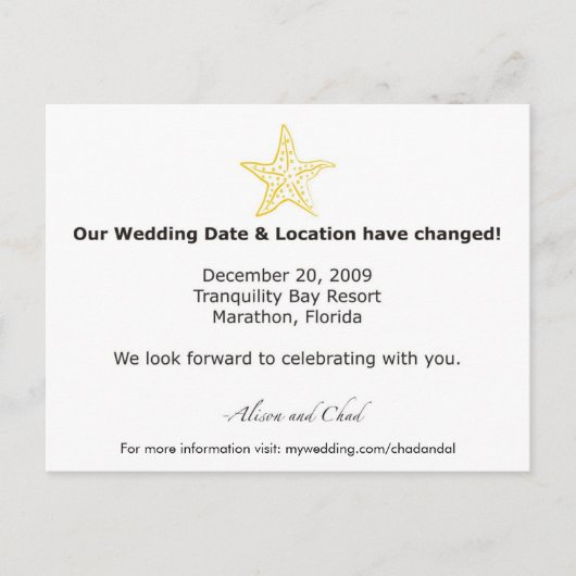 Alison- 日程変更のお知らせ ポストカード (正面)