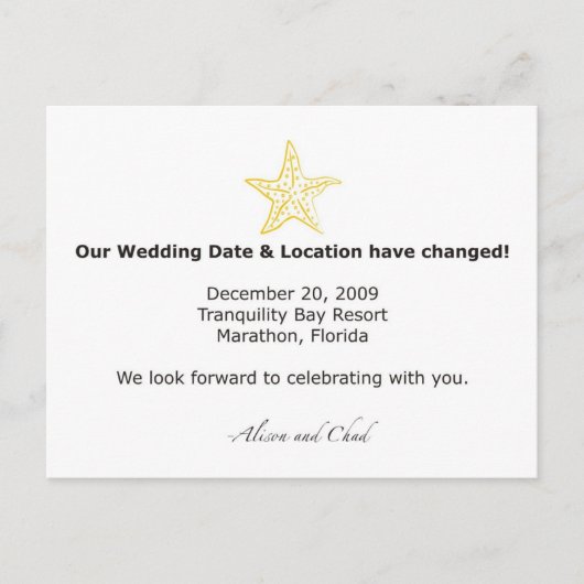 Alison- 日程変更 案内ポストカード (正面)