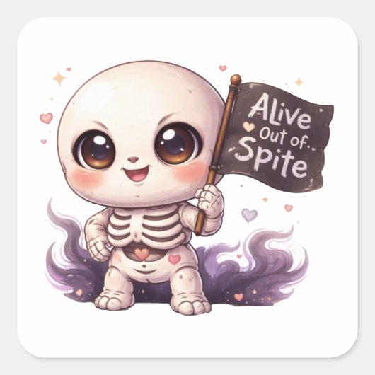 Alive Out of Spite Skeleton Sticker スクエアシール (正面)
