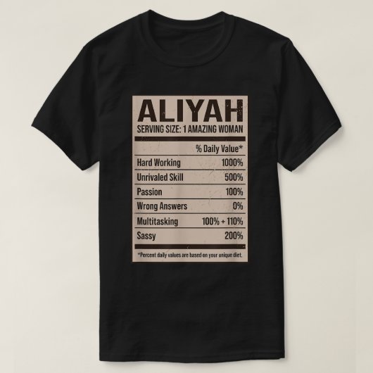 Aliyah Nutrition Facts Name Nickname Alias Title F Tシャツ (デザイン正面)