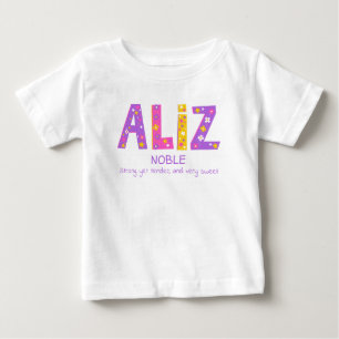 Alizの女の子の名前はピンクの紫色の花星を意味する ベビーTシャツ