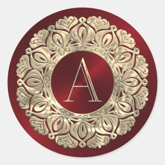 ALLイニシャルMonogramイニシャルオン赤華美枠 ラウンドシール (正面)