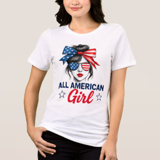 ALL おもしろい AMERICAN Girl Patriotic Tシャツ – 4th of