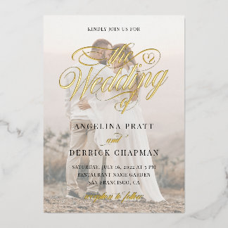 All エレガント in カスタム One Photo Cligraphy金ゴールド 箔招待状