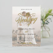 All エレガント in カスタム One Photo Cligraphy金ゴールド 箔招待状 (立ち正面)