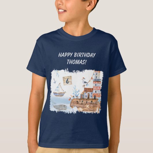 All Aboard海キッズパーソナライズされた誕生日 Tシャツ (正面)