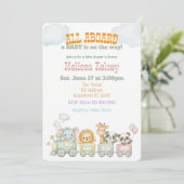 All Aboard Animal Train Baby Shower 招待状 (スタンド正面)