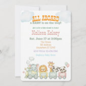 All Aboard Animal Train Baby Shower 招待状 (正面)