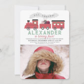 All Aboard Christmas Train子供の誕生日写真 招待状 (正面)