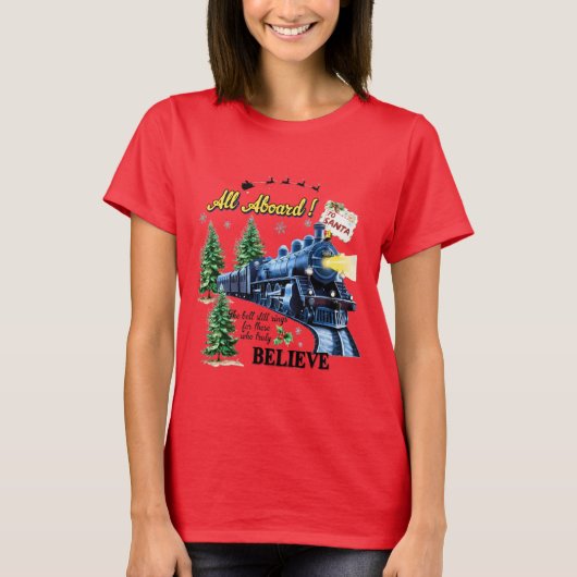 All Aboard Christmas Train – Believe Holiday Steam Tシャツ (正面)