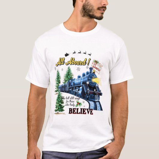 All Aboard Christmas Train – Believe Holiday Steam Tシャツ (正面)