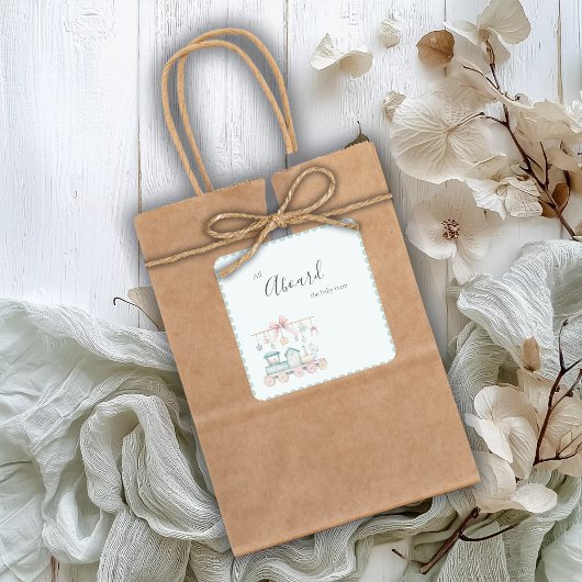 All Aboard the Baby Train Baby Shower Sticker スクエアシール