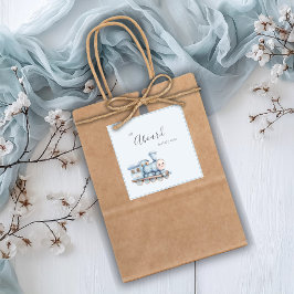 All Aboard the Baby Train Blue Baby Shower Sticker スクエアシール