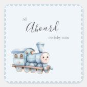 All Aboard the Baby Train Blue Baby Shower Sticker スクエアシール (正面)