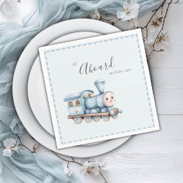 All Aboard the Baby Train Blue Boy Baby Shower スタンダードカクテルナプキン