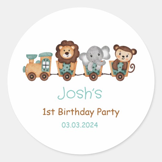 ALL ABOARD TRAIN Fiesta子供の誕生日ラベル ラウンドシール (正面)